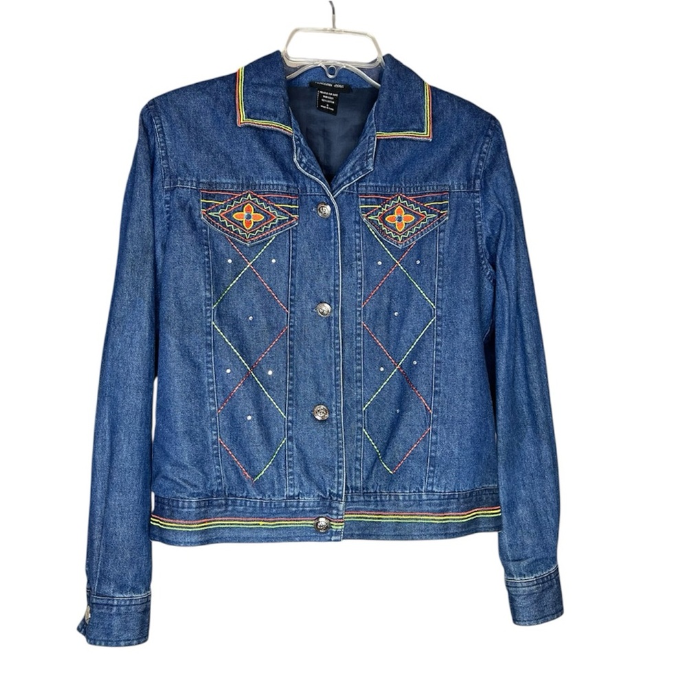 Morgan Cole Women’s Blue Denim Jacket with Embroidered Details SZ S
